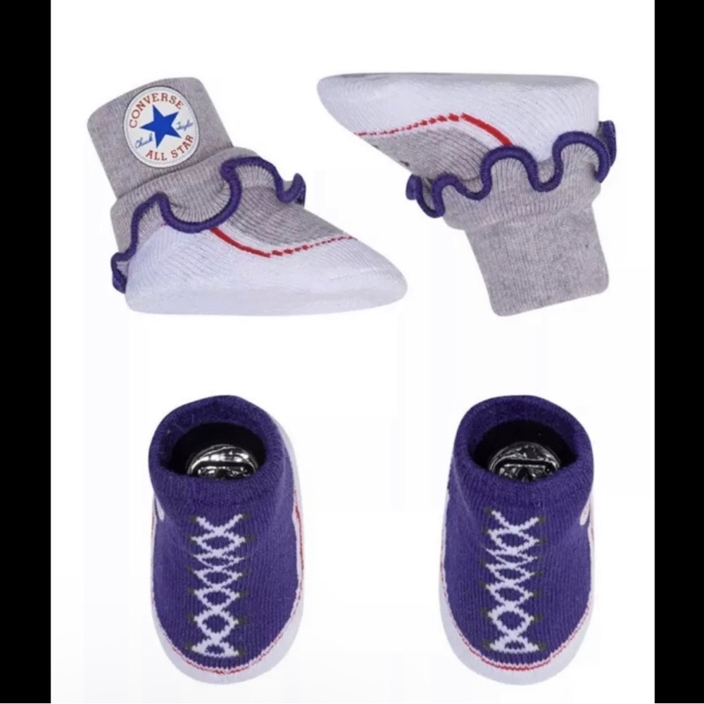 Converse All Star Chuck Taylor 2 Pack Baby Booties Socks 0-6 mo Grey Purple NWT